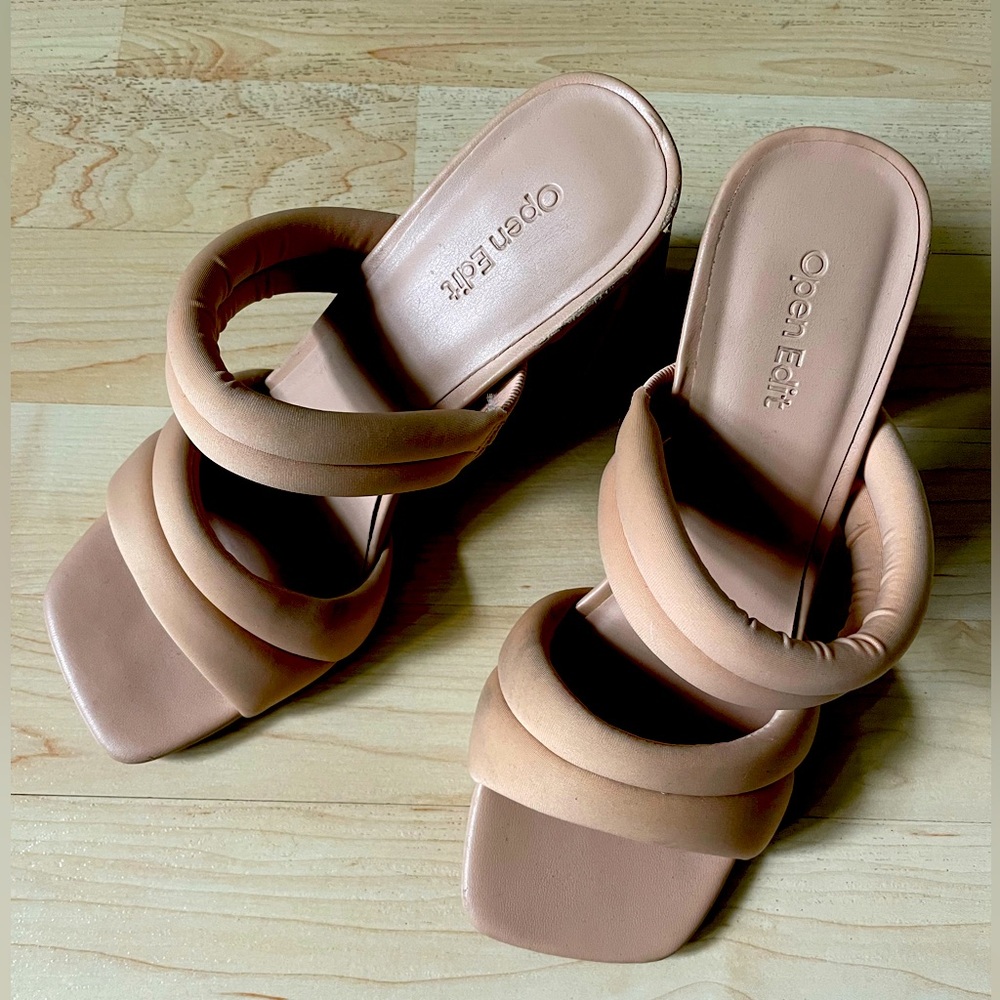 Beige Open Edit Stella Block Heel Sandals
